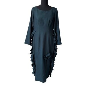 Modish Elegant Dark Green Ruffle Midi Dress